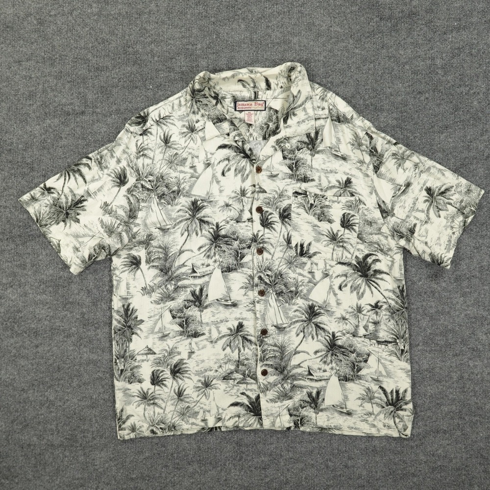 Jamaica Bay Shirt Mens 2XL White Sailboat Hawaiian Rayon Short Sleeve Tropical